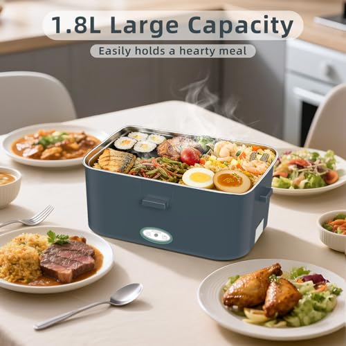 RADIGLO Electric Lunch Box for Adults, 80W Heated Lunch Box For Men, 1.8L 304 Stainless Steel Container, 12V/24V/110V Portable Food Warmer for Car Truck Work & Travel, Lonchera Elctrica (Green) by RADIGLO - Image 3