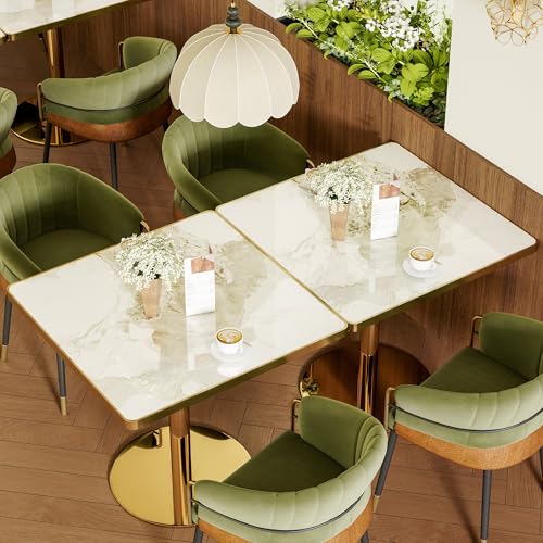 Image of 63 inch Square Dining Table, Tulip Table with 1.2 inch Thick Sintered Stone Tabletop and Golden Metal Pedestal Base, Small Square Dining Tables for Diner,Bar,Restaurant,kitchen,Bakery,Apartment (Marble Gray)