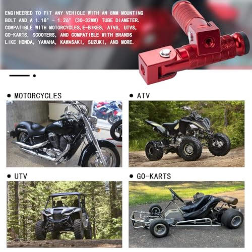 Image of Universal 8mm Foot Pegs 90 Degree Foldable Motorcycle Footpegs CNC Anti-Skid Footrest compatible with Honda Yamaha Aprilia Suzuki Electric Car Motorbike Mini Bike Dirt Pit Bike Passenger Pedal (RED)