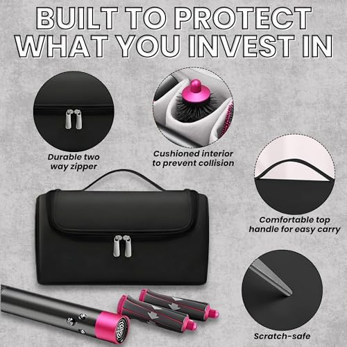 Image of OCEANEVO Travel Pouch for Airwrap Styler WITH Makeup Sponge, Storage Organiser Bag for Airwrap Attachments with Hanging Hook (Bag Only) - 31 x 14 x 16 Cm - Black - 1 Year Warranty
