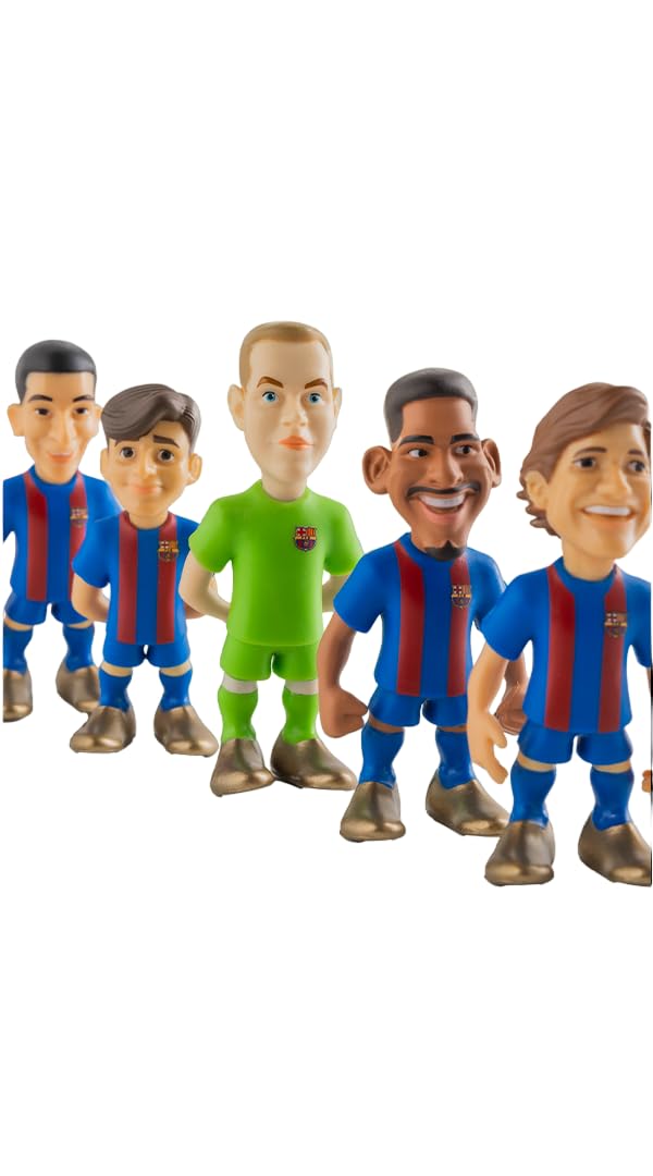 MINIX Bandai Pack de 5 Muñecos del F.C. - Barcelona | Figuritas de los Jugadores: Marcos Alonso, Araújo, GAVI, TER Stegen y Ferran Torres | Ideal para Tartas o Fanáticos del Barcelona | de 7 cm