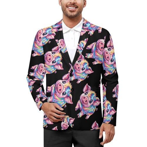 Psychedelic Pigs Men's Blazer Printed Button Suit Jacket Slim Sport Coat Blazers