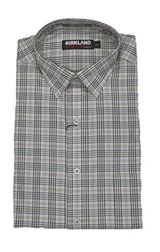 Kirkland Signature Mens Long Sleeve Twill Sport Tailored Shirt (XL, Ivory Gray Bown)