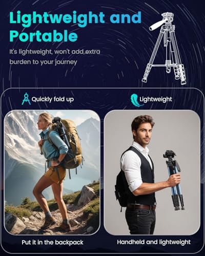 Image of CAMBOFOTO 74″ Camera Tripod, 360 Aluminum Lightweight Tripod /Navy Blue