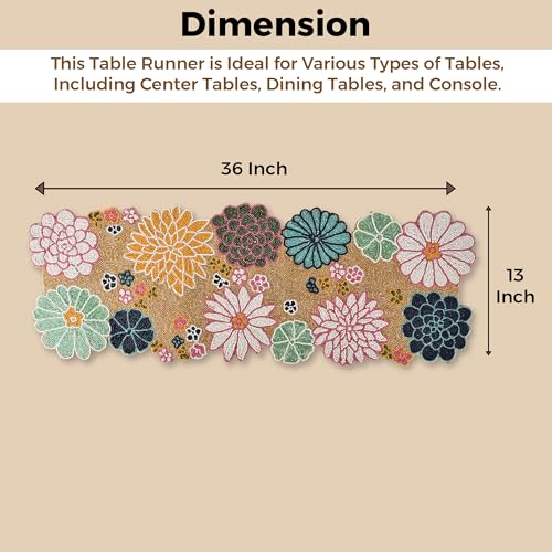 Image of MFU - Made For You Cotton Beaded Table Runner 13x36 Inches Beige Blue | Handmade Decorative Rectangular Table Runner for Dining Table, Center Table, Coffee Table, Home & Occasion Decor