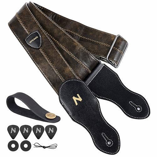 Nefelibata Soft Vegan Leather Guitar Strap with Pocket