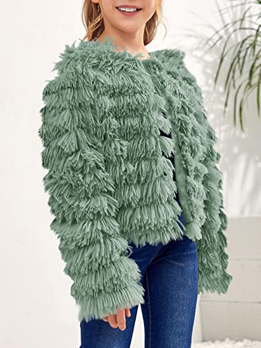 Image of Inorin Girls Open Front Cardigan Faux Fur Coat Warm Fuzzy Trendy Winter Vintage Parka Shaggy Party Outerwear Jackets Tops