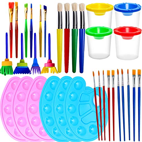VEYLIN Paint Brush Set, Washable Painting Tools Set Include Paint Cups Muti-Style Paint Brushes for Kids Toddlers