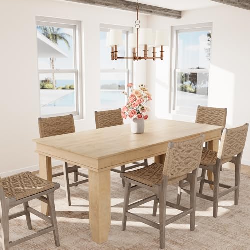 Image of GarveeHome Farmhouse Dining Table for 6-8 People, 71 in Long Kitchen Tables with Wooden Sturdy Frame, 6 ft Large Rectangular Dinner Table for Dining Room, Kitchen (Natural, 71 inch Non-extendable)