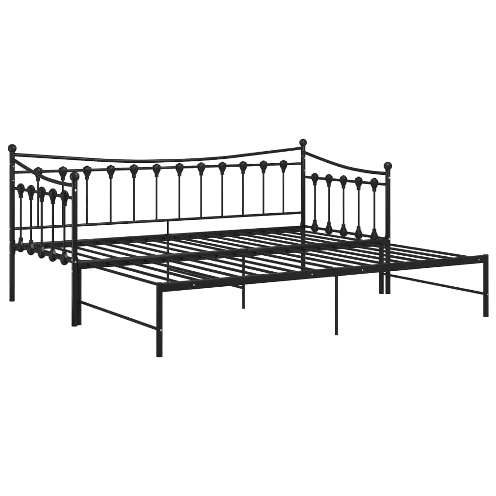 vidaXL Estructura de Sofá Cama Extraíble para Pijamas Auxiliar de Invitados Habitación Mueble Mobiliario Duradero Individual de Metal Negro 90x200 cm