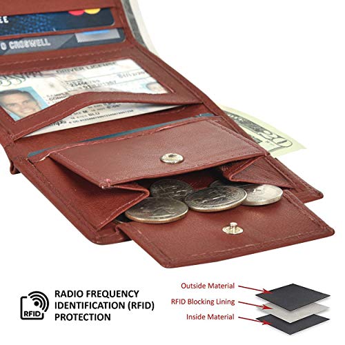 Image of Leatherboss Leather Boys Slim Compact Flap Id Coin Pocket Trifold Wallet, Burgundy