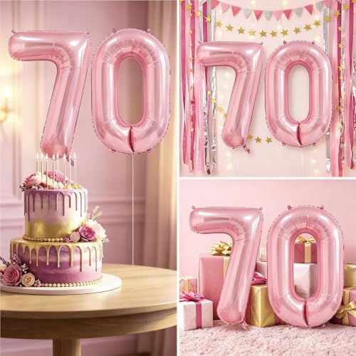 Image of Number Balloons Pink Party Balloon - Giant Number 70 Balloon, 40 Inch Large Balloon, Birthday Decorations for Women, Birthday Balloon for Anniversary Baby Shower Princess Party Decorations