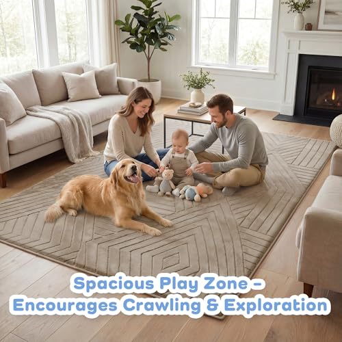 Image of Baby Play Mat for Floor 1.3 inch Thick Foam Padded Area Rug 79 inchx 158 inch (Brown)