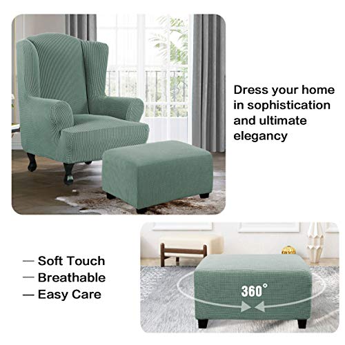 Image of H.VERSAILTEX Ottoman Cover Slipcover Rectangle Fit Length 33 inch-38 inch Footrest Sofa Slipcovers Stool Cover Footstool Protector Covers Feature Stretch Thick Soft Jacquard Fabric Removable Washable - Sage