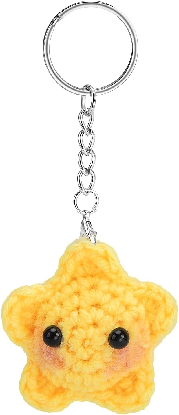 Crochet star keychain handmade kawaii blush car key decor
