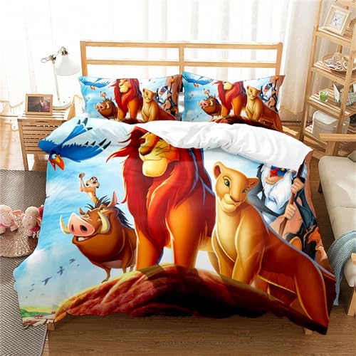 Ste-X Juego De Ropa De Cama con Funda Nórdica De El Rey León para Niños Y Niñas, Funda De Edredón Reversible Y Colorida para Cuna ((220x 240cm)-Cama de 150/160,León 04)