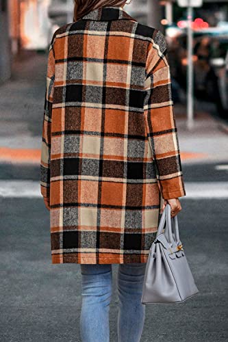 PRETTYGARDEN Women Plaid Shacket Jacket Trendy Fall Casual Button Wool Blend Tartan Trench Coat Winter Clothing with Pockets
