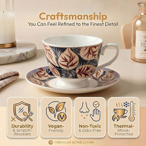 Image of UPC Premium Bone China Cup & Saucer Set (6 Pieces) | Elegant Solid Color Tea Coffee Cups | Lightweight, Durable & Glossy Finish | Ideal for Home, Office & Gifting