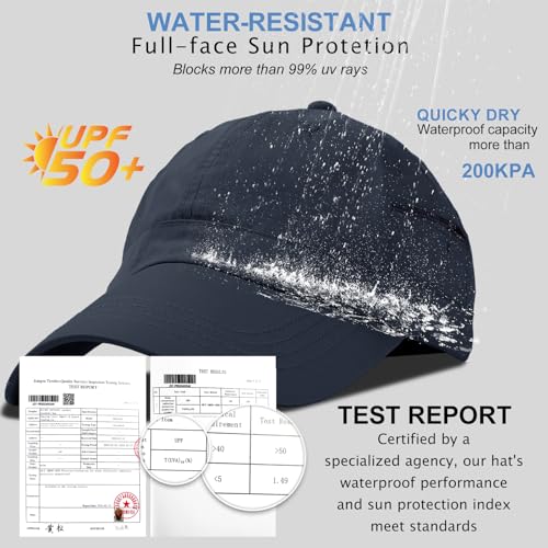 Image of Mens Waterproof Baseball Cap Womens Rain Hat Quick Dry Running Hat with Sweatband Outdoor Golf Breathable Sports Cap