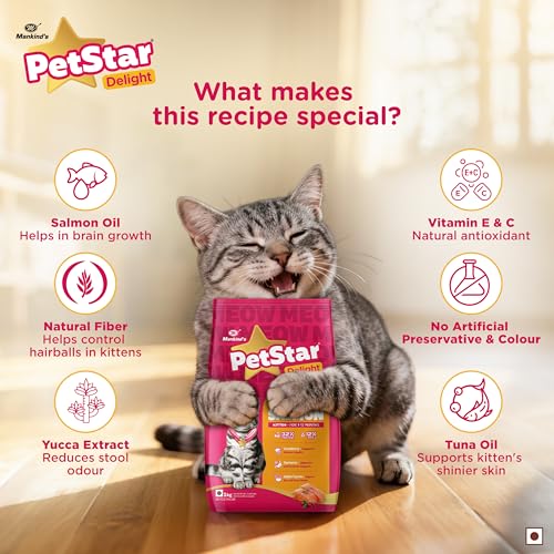 Image of Mankind PetStar Kitten Cat Food - Salmon Flavour (1 Kg) | Complete & Balanced Nutrition for Healthy Growth, Urinary, Immune & Digestive Support