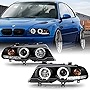 ACANII - For 2000-2003 BMW E46 3-Series Coupe LED Halo Black Projector Headlight Headlamp Assembly, Driver & Passenger