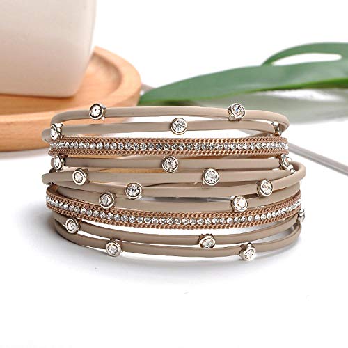 Bracelet en cuir pour femmes avec boucle zircon le cadeau d'anniversaire rétro idéal