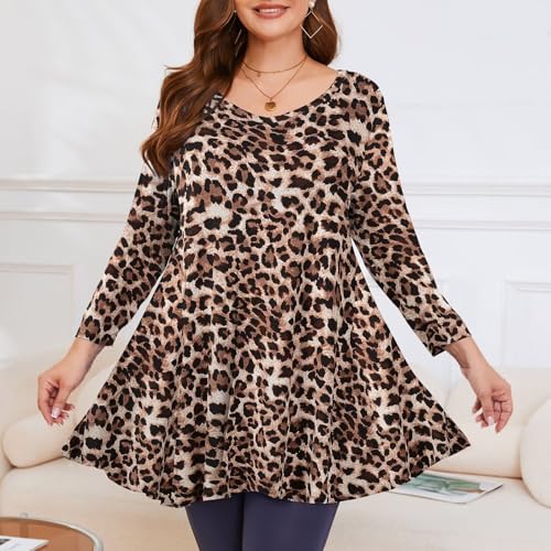 Image of LARACE Tunics 3 /4 Sleeve Plus Size Tops for Women V Neck Loose Fit Flowy Clothing for Leggings