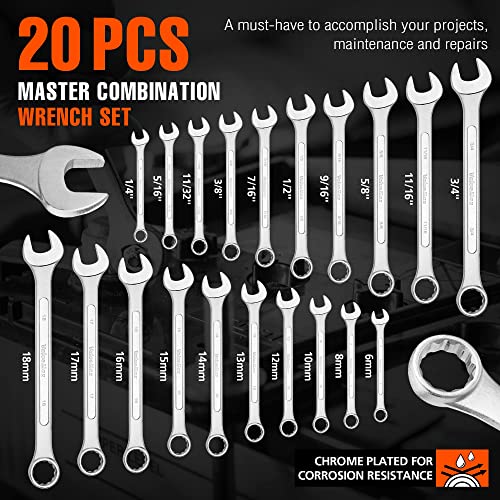 ValueMax 20PCS Combination Wrench Roll Set