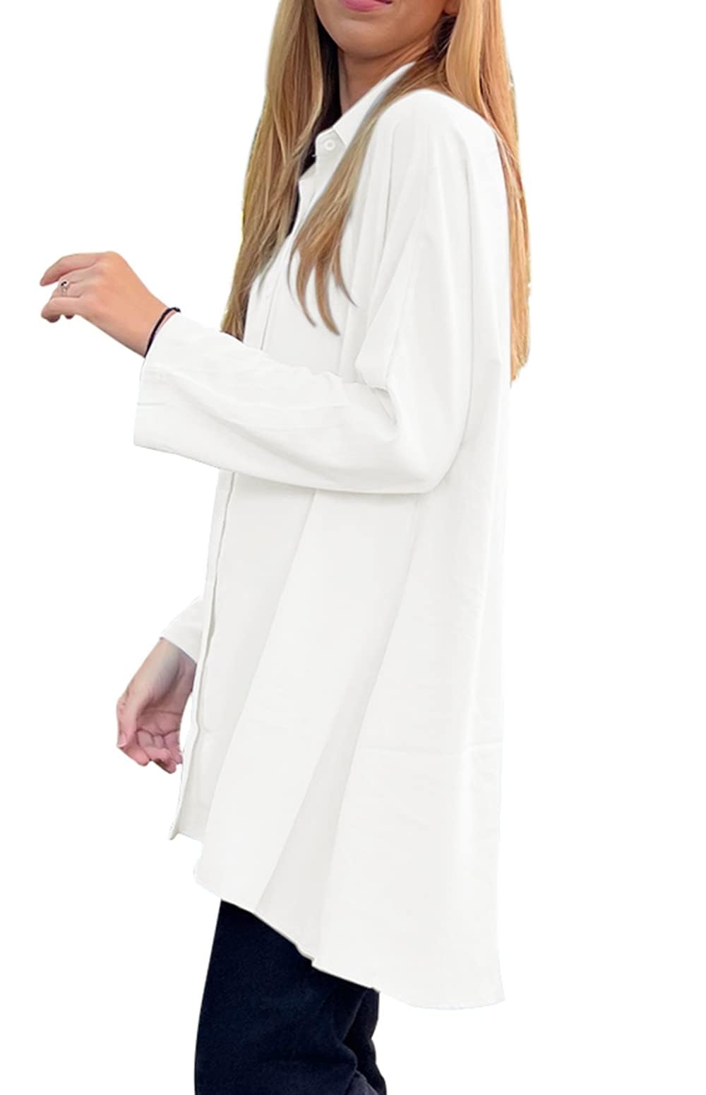 Cicy Bell Chemisier surdimensionné à manches longues pour femme - Col en V - Satin d'été - Élégant - Couleur unie - Décontracté