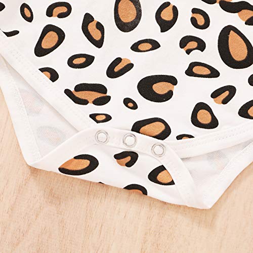 Newborn Baby Girl Skirts Set Leopard Prints Ruffle Long Sleeve Romper + Suspender Dress + Headband Fall Clothes (Yellow, 3-6 Months)