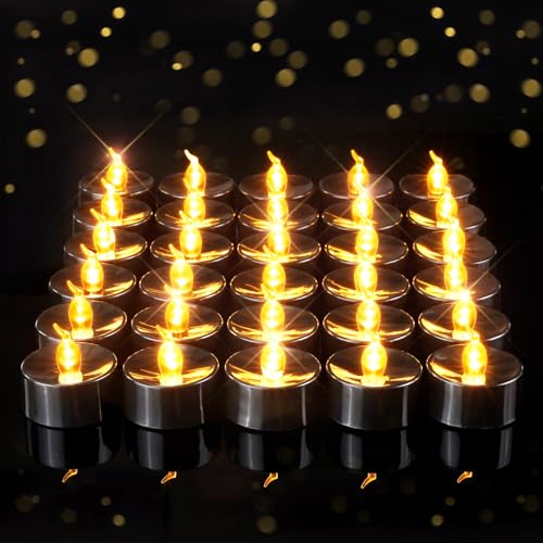 Image of Amagic 30 Pcs Black Flickering Flameless Tea Lights Battery Operated, LED Holiday Fake Candles, 200+ Hours Long Lasting Colored Candle for Halloween, Pumpkin, Ofrenda, Christmas, Party, Home Decor