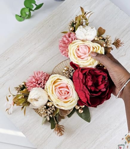Image of SATYAM KRAFT 1 Bunch Handmade Artificial Ball Flower Brooch for Hamper Decoration, Trousseau Packing, Wedding, Engagement, Gift Wrapping, DIY Craft & Saree Accessories (Big Bunch, Multi)