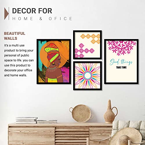 Image of kotart Golden Leaf Wall Decor Paintings for Home Office Living Room - Modern Art Wall Paintings with Frame Set of 4 (Art 10, Small (10x13 or 10x10 inch))