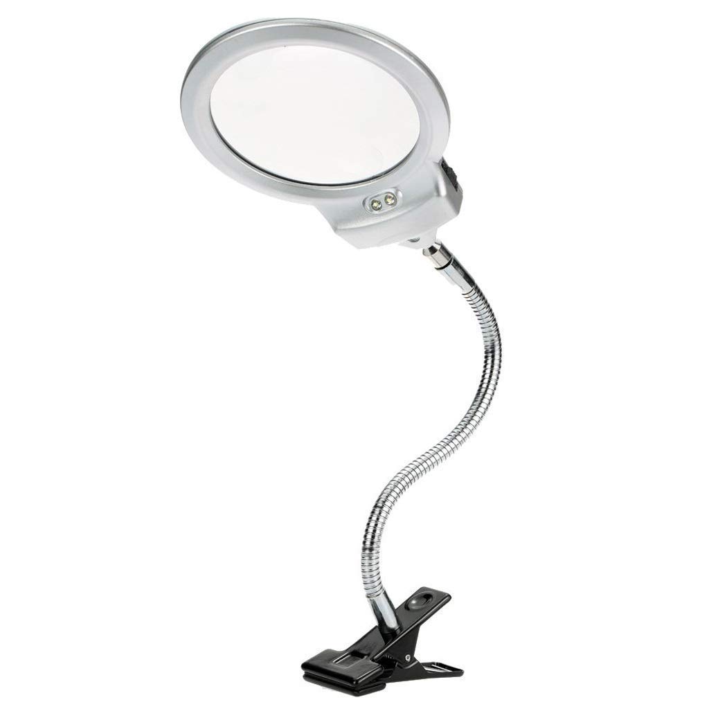 Lente d'ingrandimento a clip da tavolo a doppio uso con luce LED 2,5X 5X lente d'ingrandimento, tubo flessibile regolabile con clip in metallo, adatto per leggere libri, giornali, mappe, riparazioni