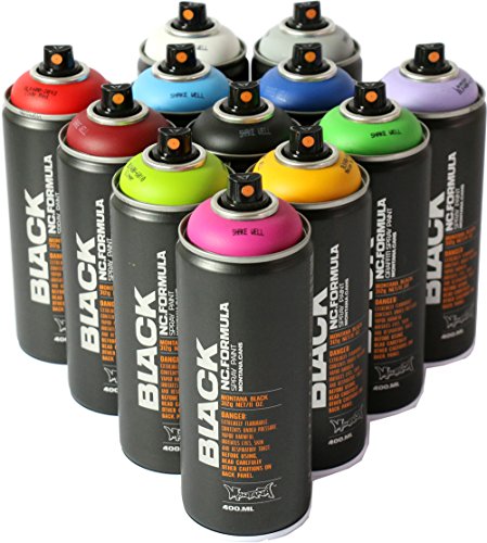 Montana BLACK 400ml Set of 12 Graffiti Street Art Mural Spray Paint