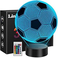 Linkax Football Gifts for Boys, 3D Illusion Football Night Light for Kids Girl Bedroom Decor, 16 Colors Change 5 6 7 8 9 10 11 12 Year Old Boy Birthday Gifts for Teenage Boy Christmas Stocking Fillers