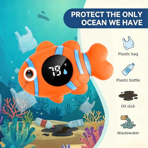 Image of Baby Bath Thermometer, with LED Display and Temperature Warning,Kids' Bathroom Safety Products, Newborn Bath Safety Toy Thermometer (Clownfish)