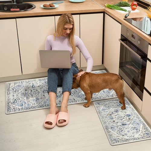 Ileading KITCHEN RUG Anti Fatigue Mat Set Of 2 Non Skid Waterproof Kitchen Floor Mat Vintage Cushioned Comfort Standing Mat Boho Kitchen Rug Runner thumb #6