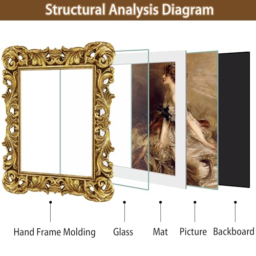 Image of Gold Frames 8x10 Vintage Ornate Picture Frame Antique Baroque | Real Glass, Wall or Tabletop Display, Fits 8x10 or 5x7 Photo with Mat