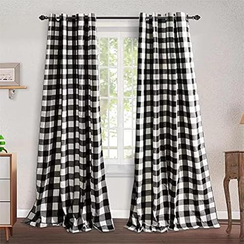 WOSIBO 2 Pack Buffalo Check Plaid Window Curtain Panels (52"×84") for Living Room, Bedroom Farmhouse Courtyard Style Grommet Treatment Curtains Home Décor 52 Inch by 84 Inch (White and Black) Cover