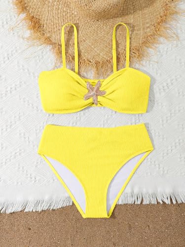 Image of RoseSeek Girl's 2 Piece Padded Bathing Suit Wireless Starfish Swimsuit Spaghetti Strap Vacation Beachwear Set