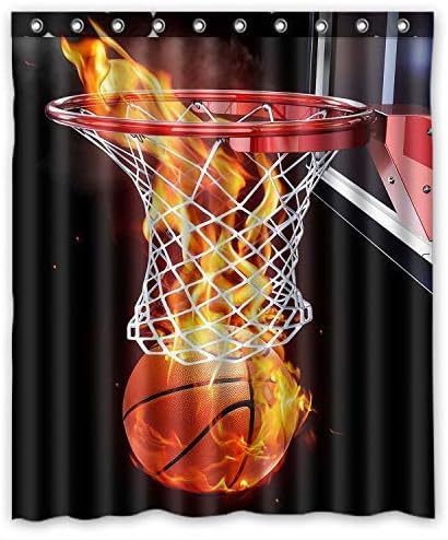 KXMDXA Flaming Basketball Waterproof Polyester Bath Shower Curtain Size 60x72 Inch