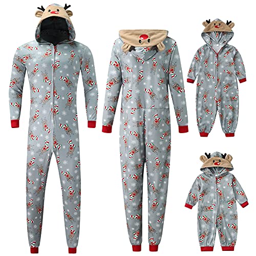 OutTop Matching Family Christmas Jumpsuit Pajamas Set Hoodie Pajamas Reindeer Romper Holiday Pjs Hooded Sleepwear (#02-Dad, XXL)
