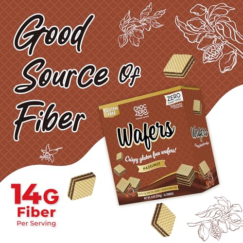 Image of ChocZero Sugar Free Hazelnut Wafer Cookies, No Sugar Alcohols, Keto, Gluten Free, High Fiber, 16 Count, 8 oz Box