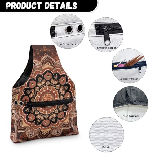 Image of ZUXONGSY Mandala Flower Crochet Yarn Bag for Women Retro Floral Knitting Tote Bag for on The Go Travel Portable Knitting Project HanbBag for Crochet Hooks