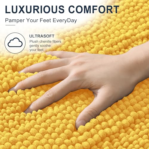 Image of Smiry Thick Chenille Bathroom Runner Rugs 47x20, Extra Absorbent Striped Bath Mat, Machine Washable, Rubber Backing, Long Bath Rugs for Tub & Shower, Modern Home Decor Accessories, Yellow
