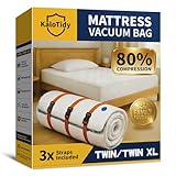 Memory Foam Mattress Vacuum Bag, Heavy-Duty Mattress Storage Bag for Moving and Transport, Mattress Compression Bag with Straps & Dual-Zip Seal (Orange Straps, Twin/Twin XL)