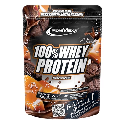IronMaxx 100% Whey Protein Pulver 500g - Dark Cookie Salted Caramel | Cremiger Eiweißshake mit BCAAs & EAAs | High Protein, Low Carb & zuckerarm | Ideal für Muskelaufbau & Fitness