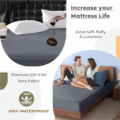 Image of Ayka 100% Waterproof Cotton Terry Mattress Protector Double Size Breathable Hypoallergenic Noiseless Ultra Soft Fitted Bed Protector 72x48 inch Mattress Cover /Bed Cover (Grey, Double (72 * 48 inch))