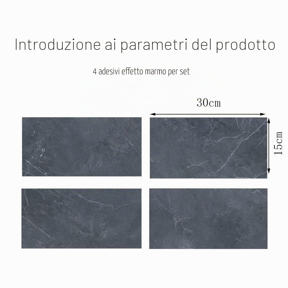 Hiser Adesivi per Piastrelle Marmo, Impermeabile a prova di olio PVC Autoadesivo Decorazione, Facili da Staccare e Applicare Adesivi Pavimento per Bagno Cucina Parete, 30x15cm (Antracite,16 Pezzi)